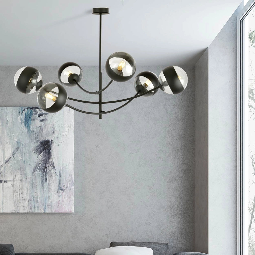 Lampadario Emibig Hunter 6xE14 nero/vetro trasparente