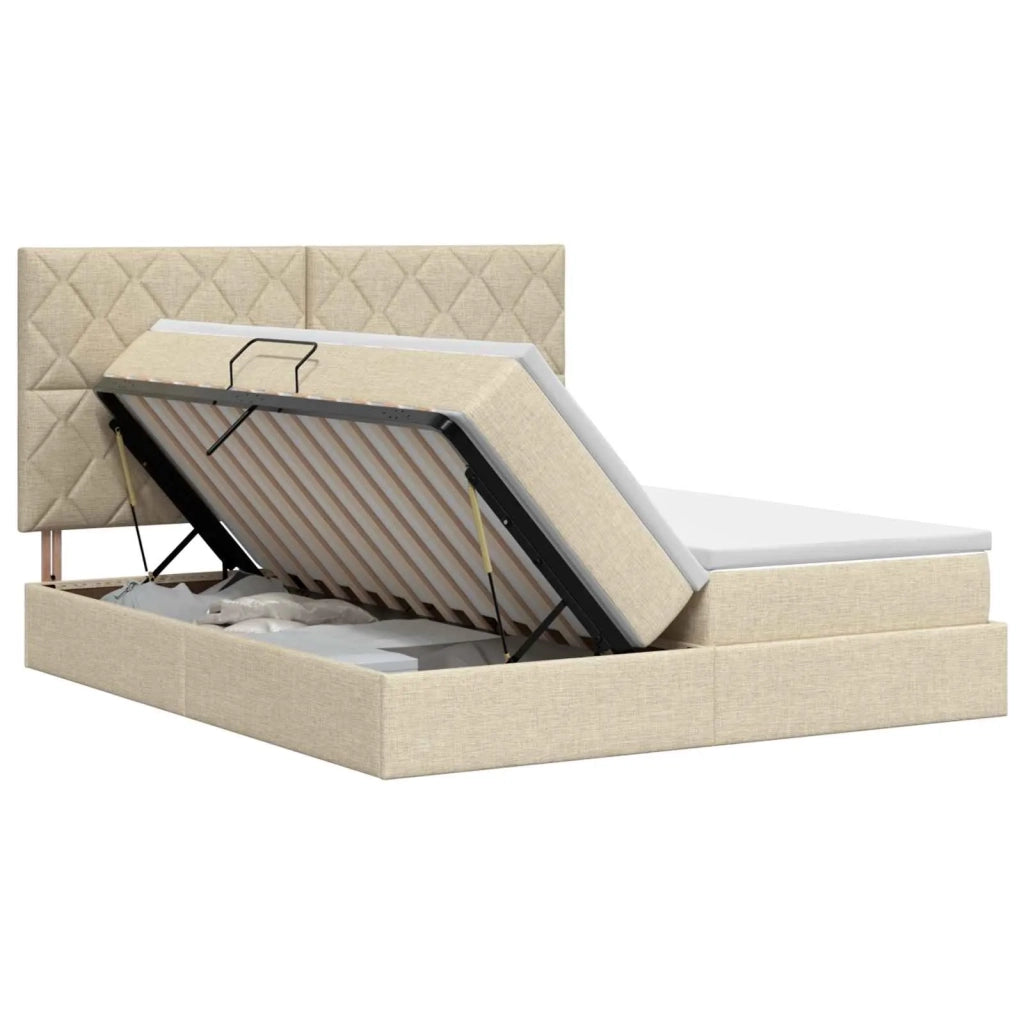 Letto con Contenitore con testiera Crema 180 x 200 cm Tessuto 3459805