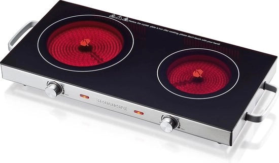 Piastra Cottura a Infrarossi a Doppio Fuoco per Cucina e Campeggio - Cottura in Vetro, Piastra Elettrica Portatile con Regolazione di Temperatura