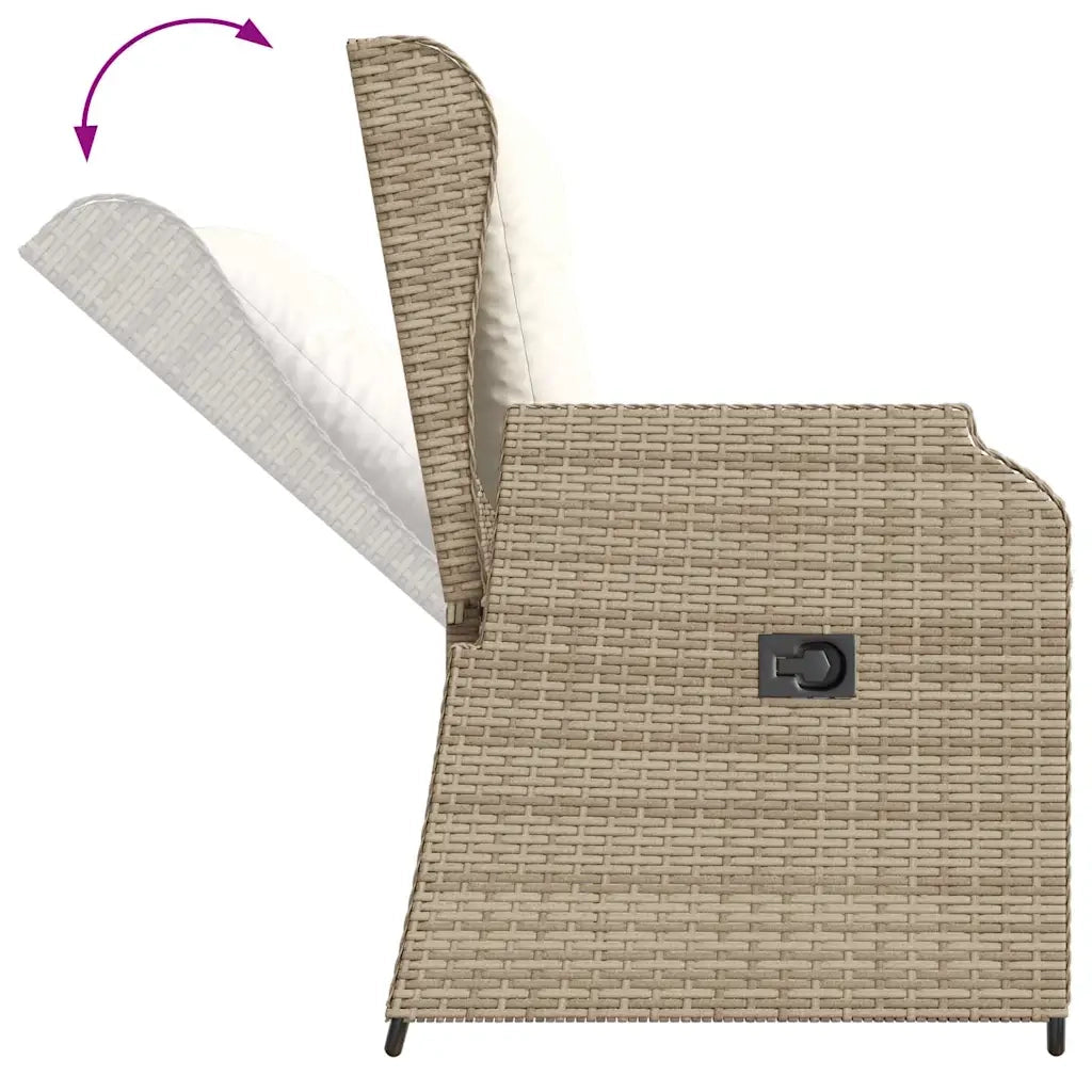 Panca Reclinabile da Giardino con Cuscini Beige in Polyrattan 368959