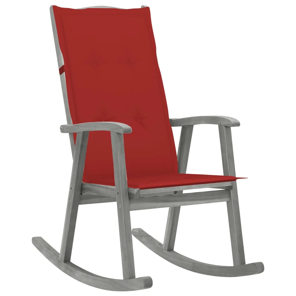 Sedia a Dondolo con Cuscini Grigia in Legno Massello di Acacia cod mxl 75550