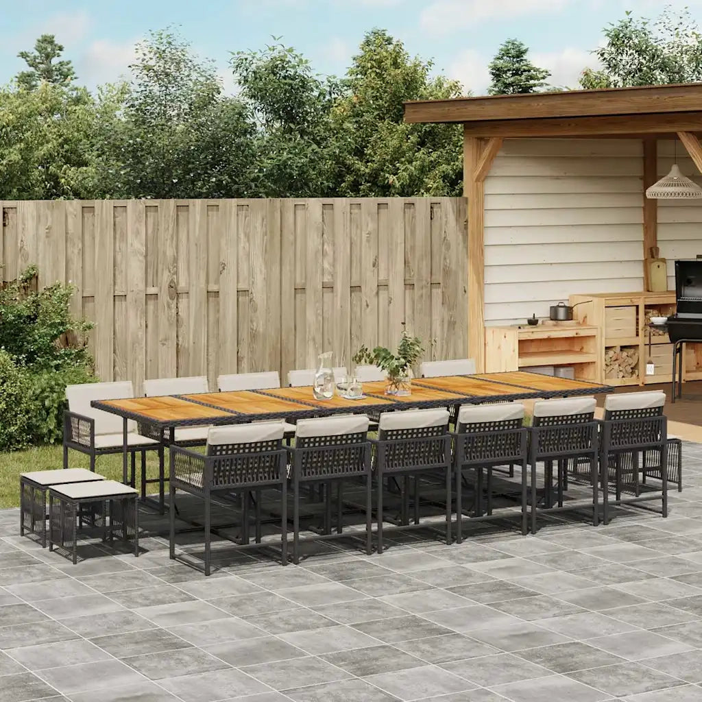 Set da Pranzo da Giardino 17 pz con Cuscini Nero in Polyrattan