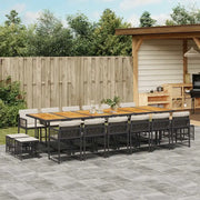 Set da Pranzo da Giardino 17 pz con Cuscini Nero in Polyrattan