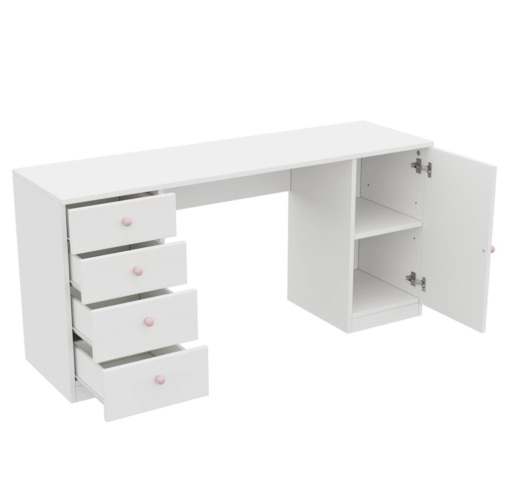Scrivania per bambini con 4 cassetti e mobiletto, MDF bianco HAVRYA