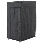 Cesto portabiancheria con struttura in metallo nero e rivestimento in tessuto pieghevole realizzato a mano per il bagno 72 l