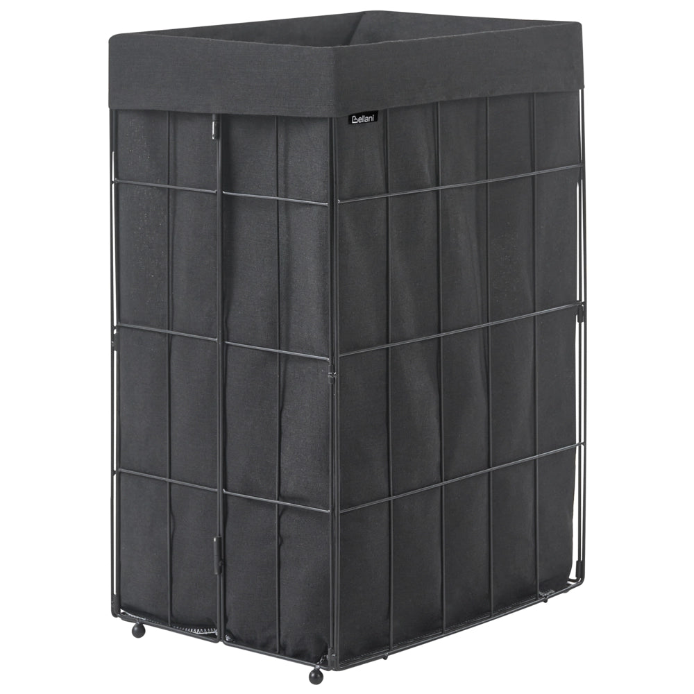 Cesto portabiancheria con struttura in metallo nero e rivestimento in tessuto pieghevole realizzato a mano per il bagno 72 l