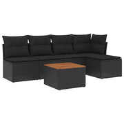 Set Divano da Giardino 6 pz | Set Salotto da Giardino con Cuscini Nero in Polyrattan