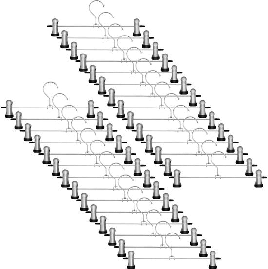 Broekhangers 30 pezzi - Klemhangers con Clip - Risparmio di spazio - Acciaio inossidabile - Clip antiscivolo - 28,5 cm - Hangers per abbigliamento