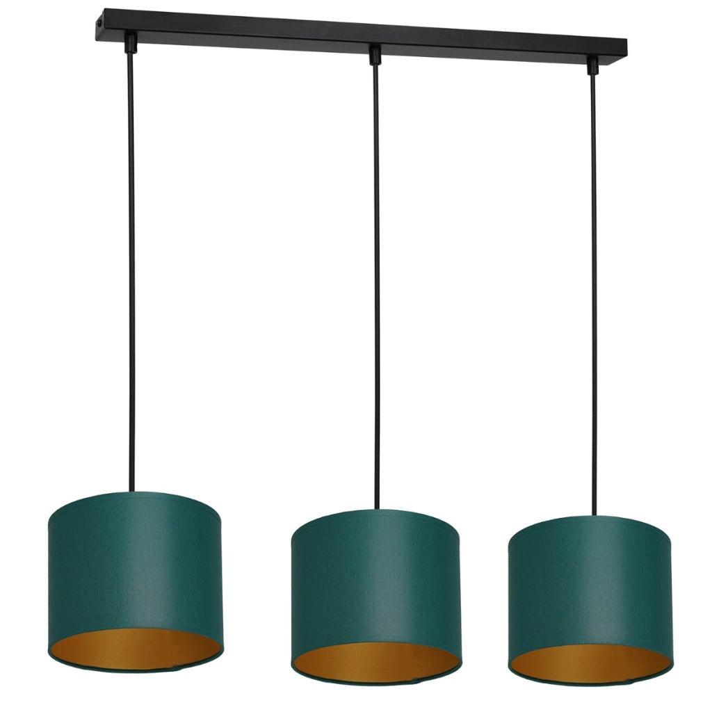 Lampada sospensione barra nera 3 verdi oro Arden Luminex
