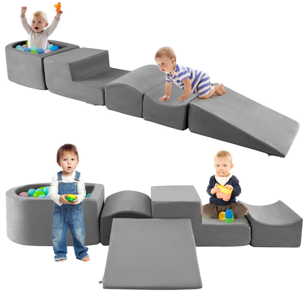 Set di gioco in schiuma a 5 pezzi per bambini con piscina di palline coperture lavabili-Blocchi blocchi creativi Grigio