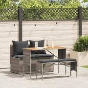 Set da Pranzo da Giardino 3 pz con Cuscini in Polyrattan Grigio