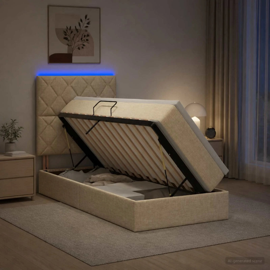 Letto con contenitore LED e materasso Crema 90 x 200 cm Tessuto 3459985