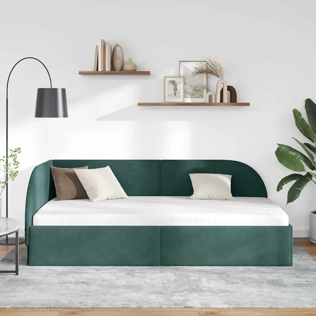 Cornice del letto ad angolo Verde Scuro 90 cm x 190 cm Velluto 42016638