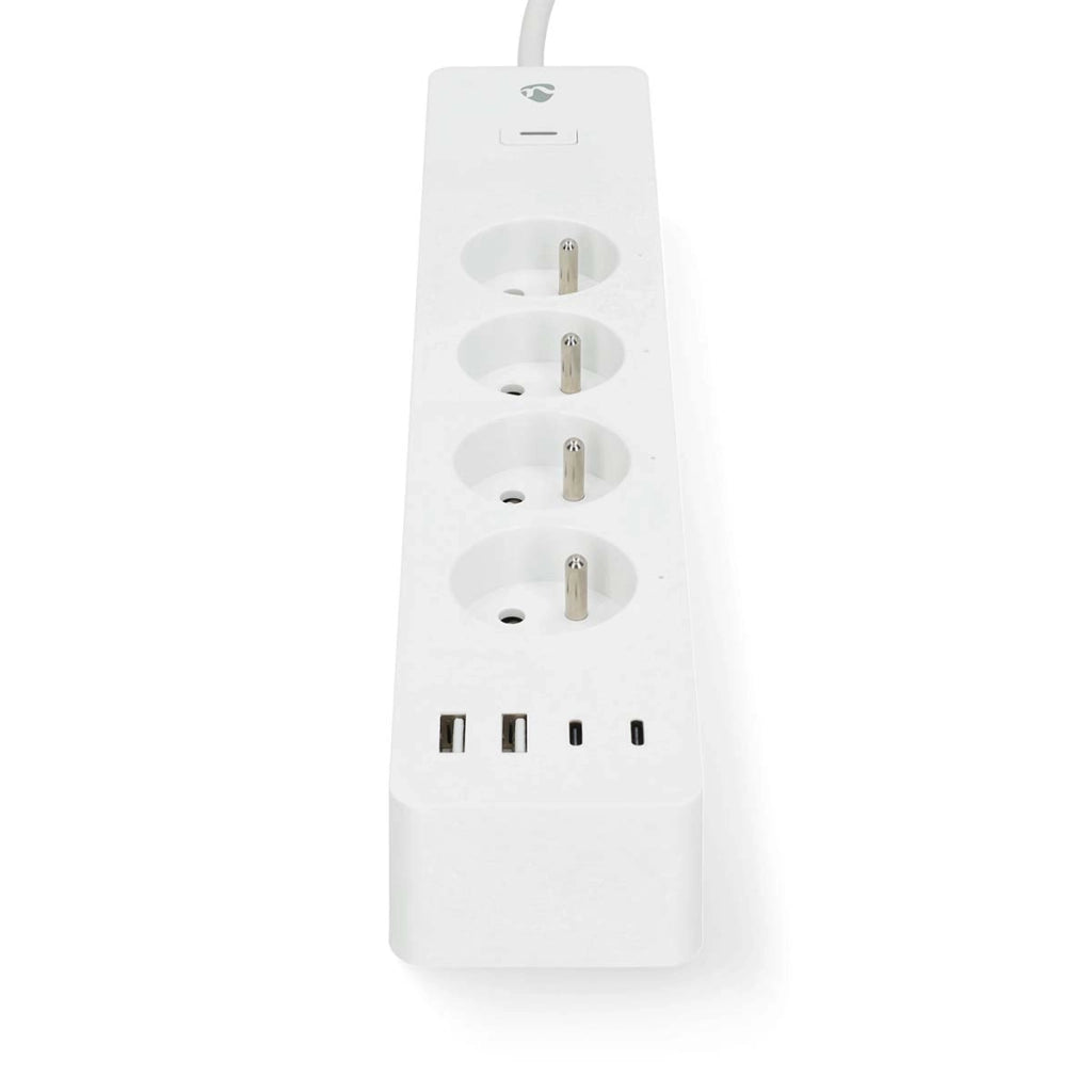 Striscia di alimentazione Wi-Fi Connected 4 uscite 3680W 2m con 4 porte USB Bianco Nedis