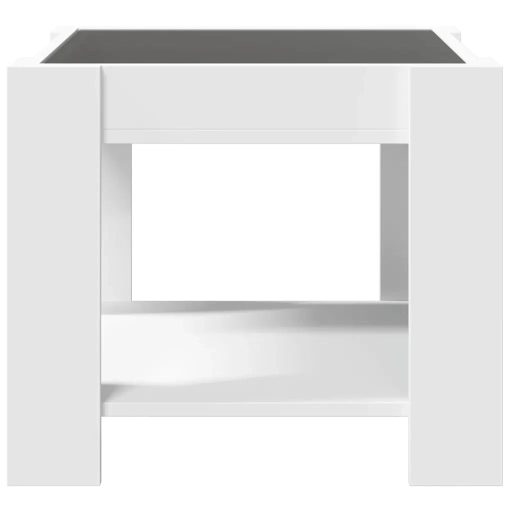 Tavolino Salotto con LED-Tavolino da soggiorno-Tavolo Bianco 53x53x45 cm Legno Multistrato