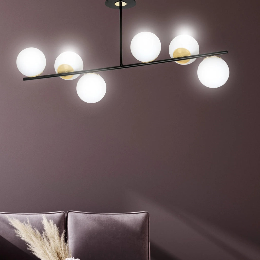 Plafoniera Contemporaneo Vishnu Acciaio Nero Oro 6 Luci E14 Ip20