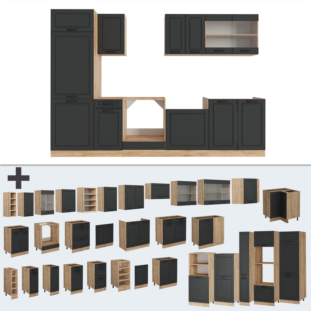Vicco Cucina componibile Antracite casa di campagna/rovere dorato 300 cm , PL Antracite