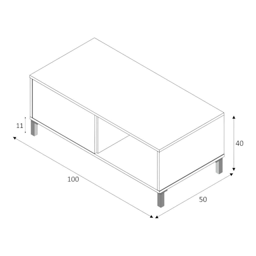Tavolino da salotto Axinia, Tavolino da caffè, Tavolo basso da soggiorno, cm 100x50h40, Rovere nodi e Antracite