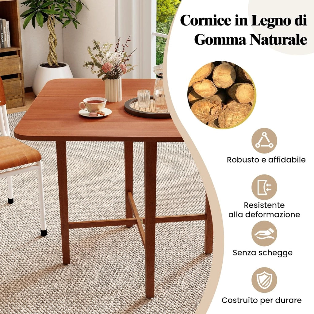Tavolo da Pranzo Quadrato per 2-4 Persone, Tavolo Pieghevole in Legno con 2 Pannelli a Ribalta e Gambe in Legno di Gomma Solide, per Cucina e Sala da Pranzo, 90 x 90 x 74,5 cm