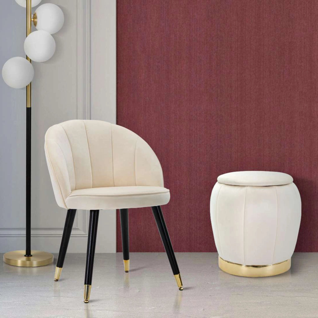 Trevel, Pouf Contenitore Forma Rotondo, 43x43x43h cm Bianco Crema
