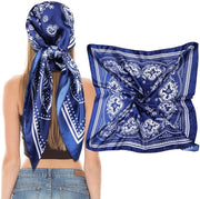 Sciarpa Quadrata per Donna 90 x 90 cm - Sciarpa in Satin - Sciarpa in Cotone - Foulard - Bandana - Piccola Sciarpa con Disegno a Cassia
