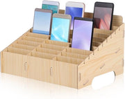 Houder per telefono in legno con 30 contenitori per smartphone - Scatola di conservazione in legno pratica con spazio per smartphone