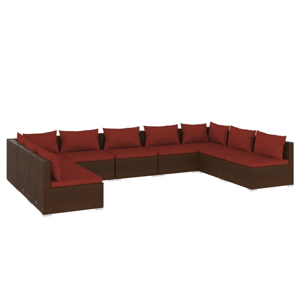 Set Divani da Giardino 9 pz con Cuscini in Polyrattan Marrone 3101907