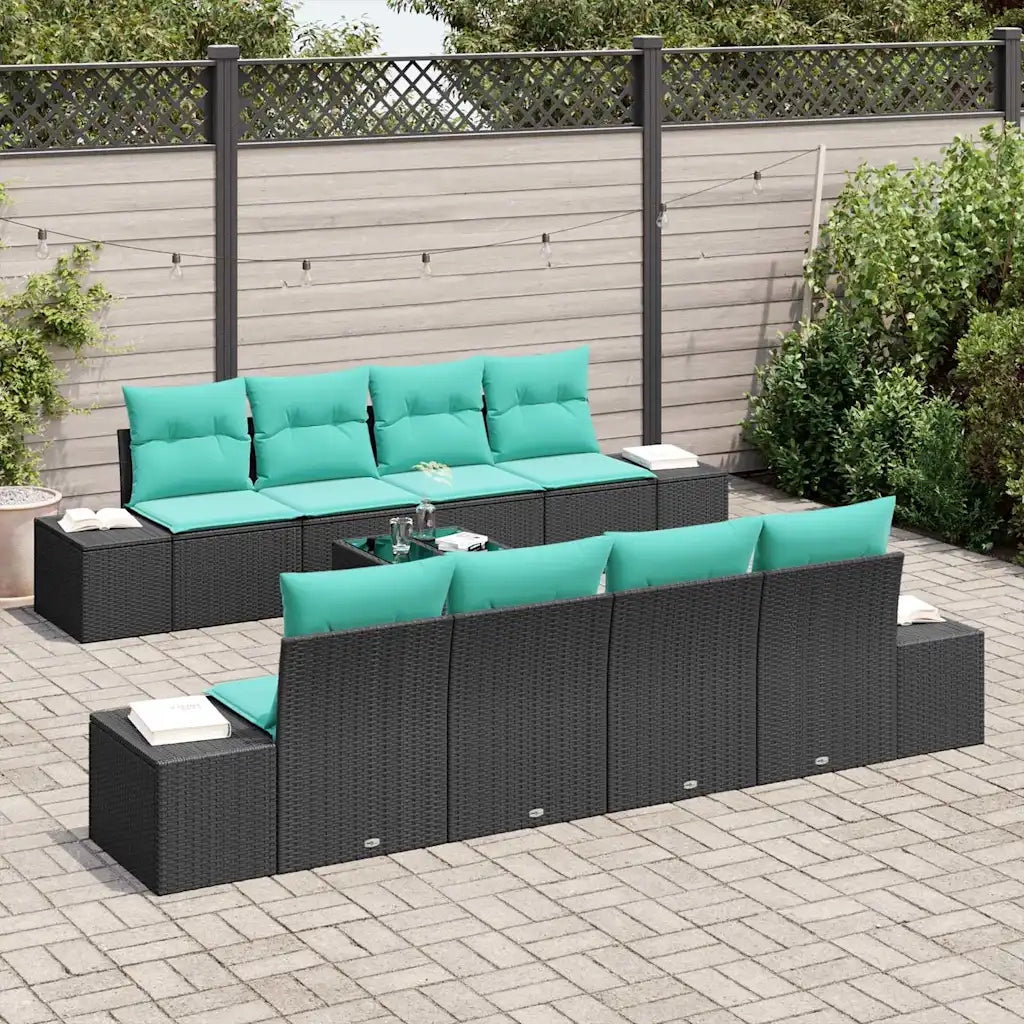 Set Divano da Giardino 9 pz Nero polyrattan 3346996