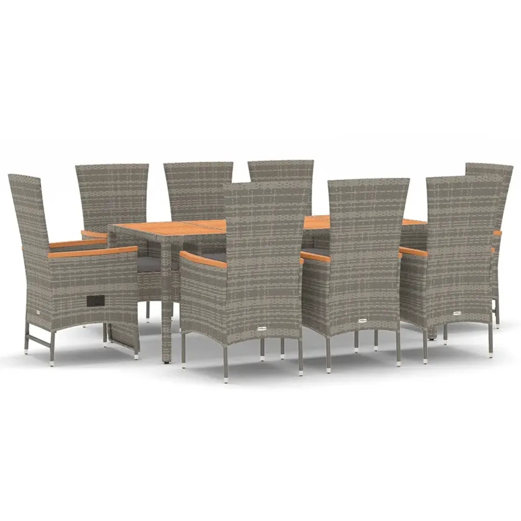 Set da Pranzo da Giardino 9 pz con Cuscini in Polyrattan Grigiocod mxl 76432