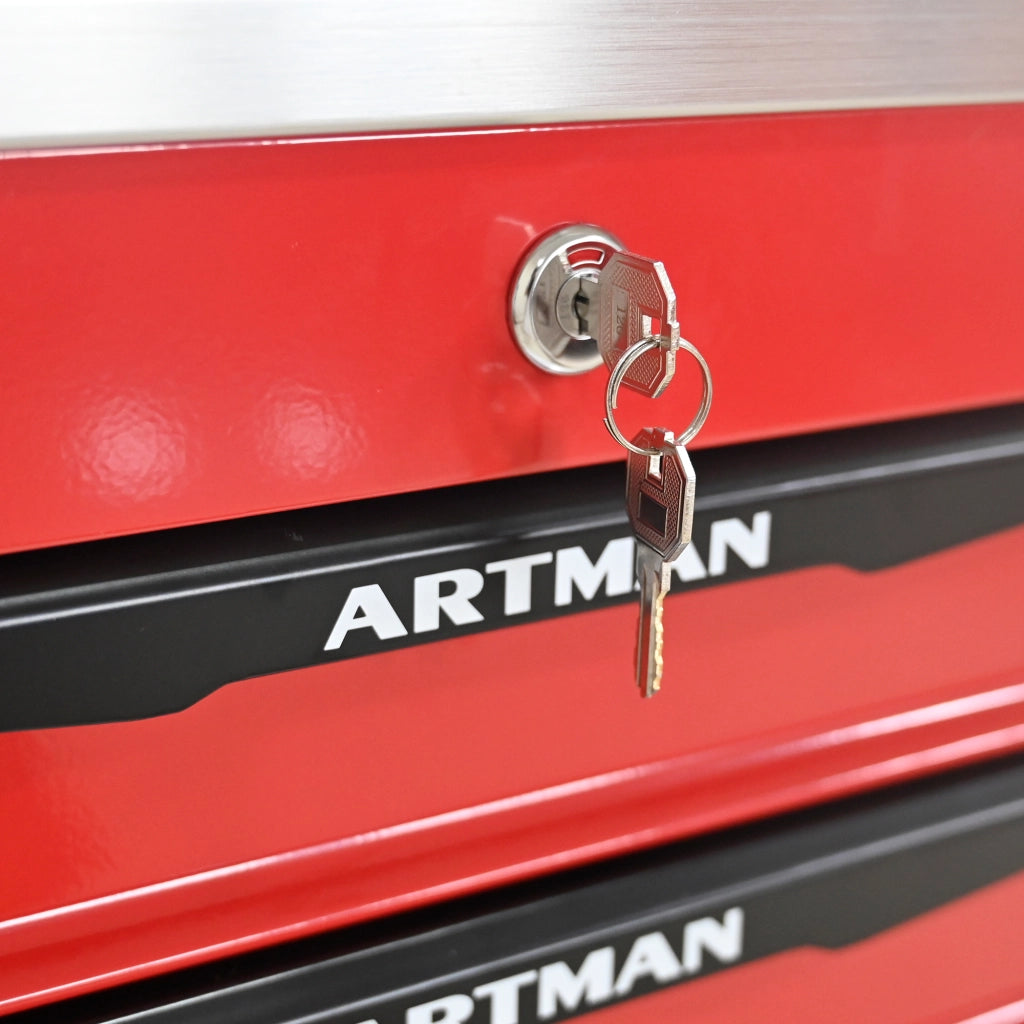 CARRELLO PORTA ATTREZZI 4 CASSETTI 62,5x34,5x78 cm Acciaio Rosso/Nero