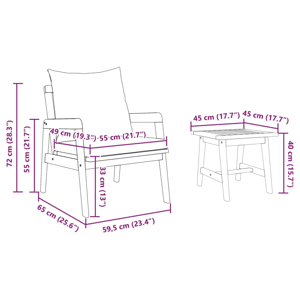 Set bistrot con cuscino 5 pcs Marrone Legno di Acacia Massello 3328612