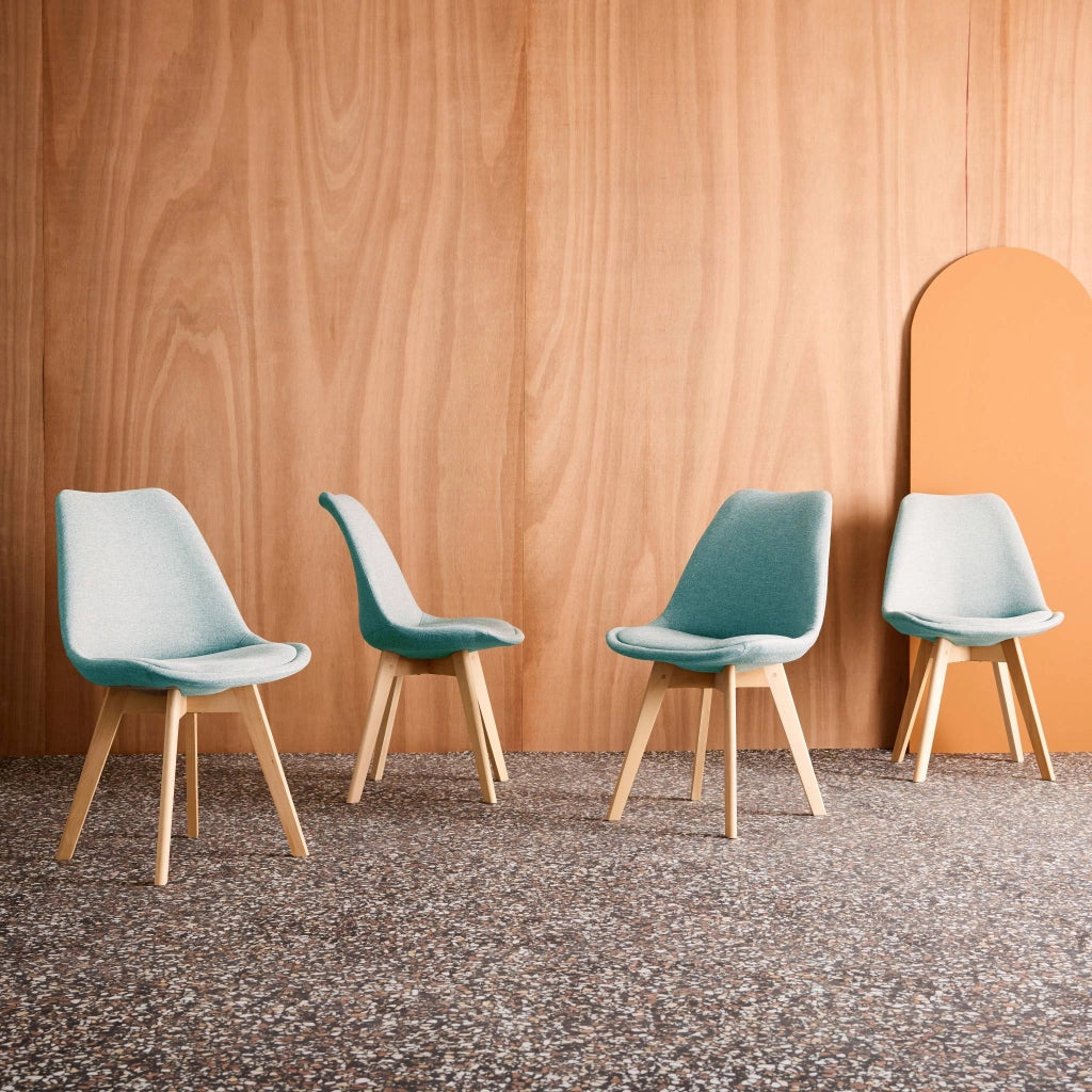 Set di 4 sedie scandinave in legno di faggio e tessuto semplice, blu