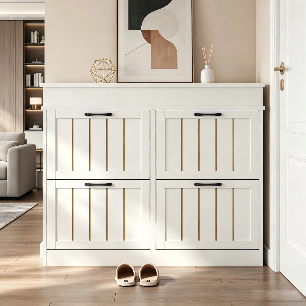Scarpiera con 4 ante e 8 vani - per ingresso - in MDF - 105×24×83 cm - bianco