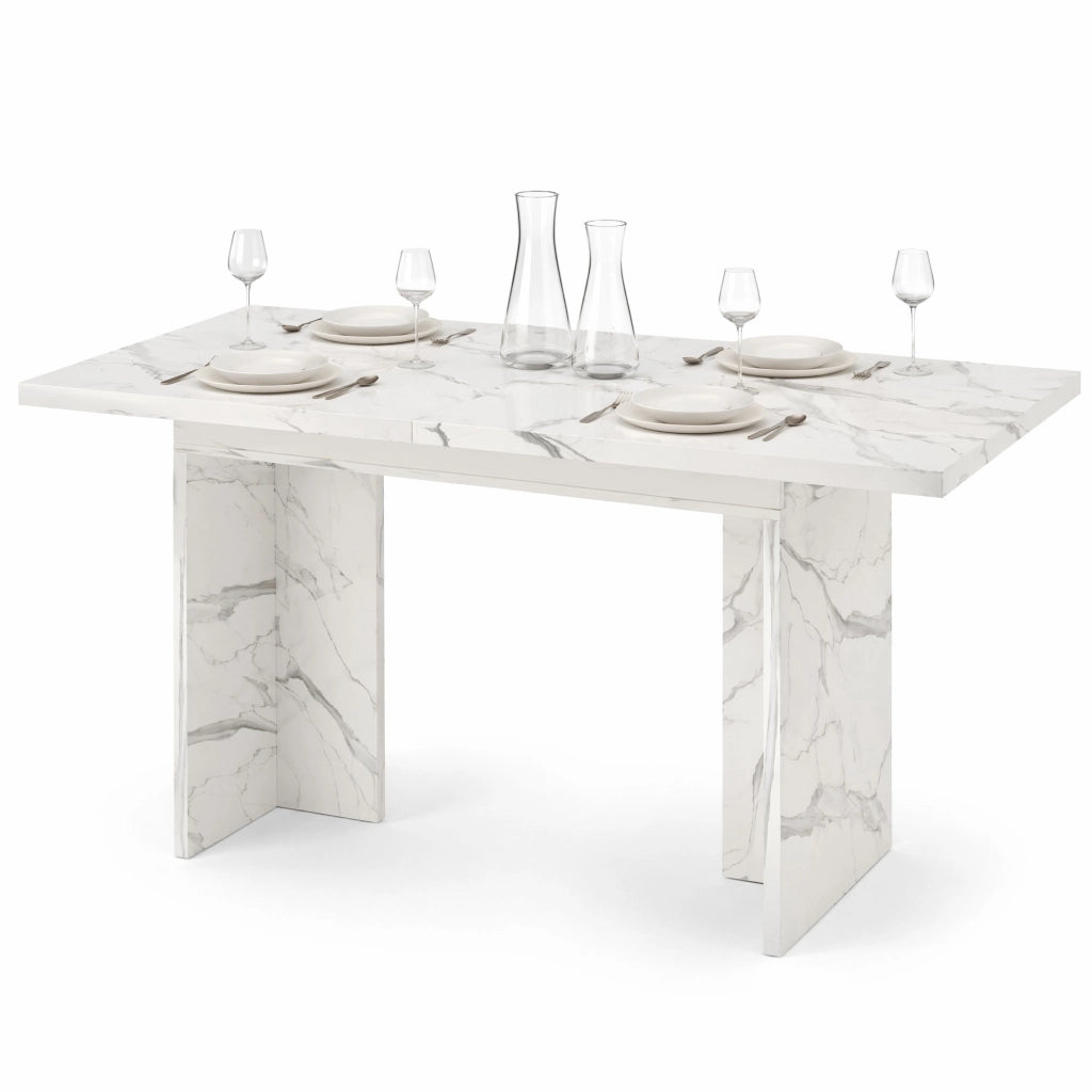 Tavolo da pranzo allungabile 140-180 cm in MDF, effetto marmo bianco, per 6-8 persone