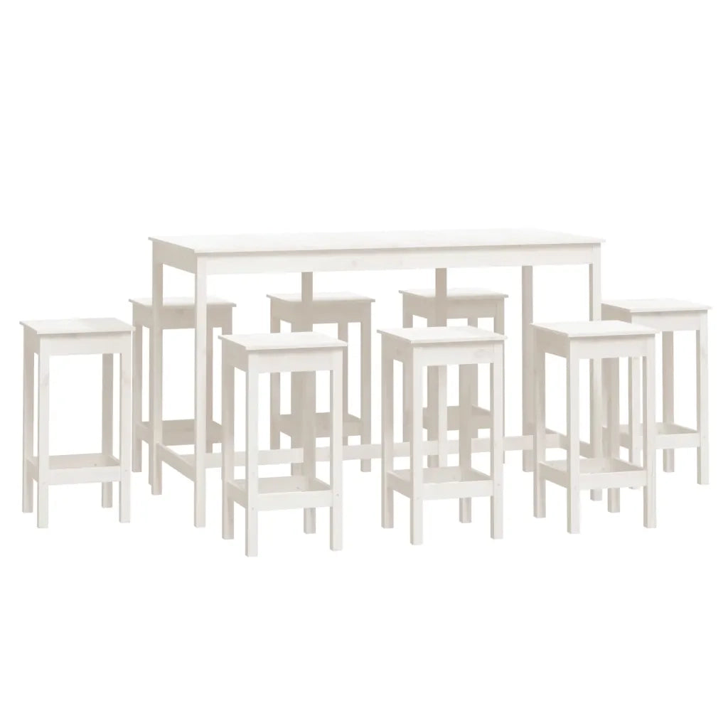 Set da Bar 9 pz Bianco in Legno Massello di Pino 3124718
