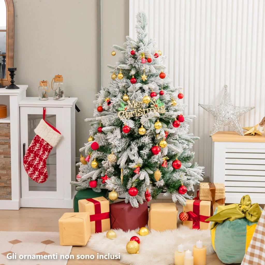 Albero di Natale artificiale da 136cm con 150 luci LED e 384 punte di ramo miste, Albero di Natale flockato