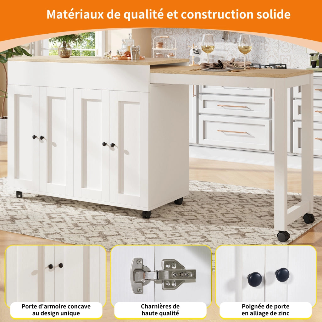Tavolo Estensibile per 4-6 Persone con 6 Vani e Ripiani Regolabili in MDF 117-180 x 50 x 94;6 cm Bianco