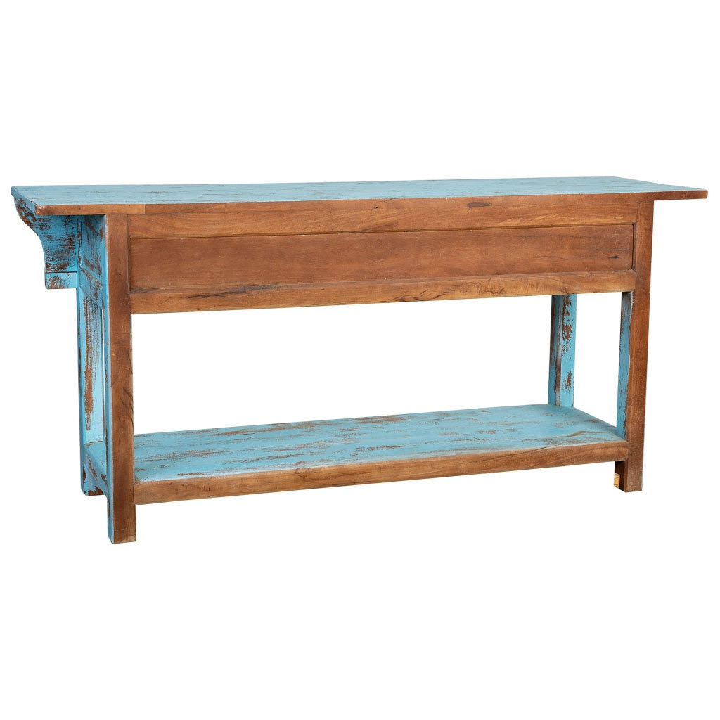Mobile da ingresso in legno artigianale blu invecchiato 181x45x80h cm