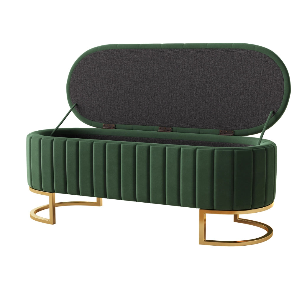 Panca contenitore imbottita in velluto verde 120 x 39;9 x 43 cm