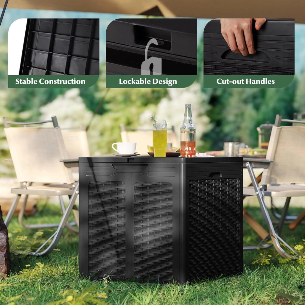 Baule da Giardino 145 L, Baule da Esterno con Coperchio con Coperchio Bloccabile, Contenitore per Cuscini in Plastica, Multibox Impermeabile Esterni, 56X56X61 cm