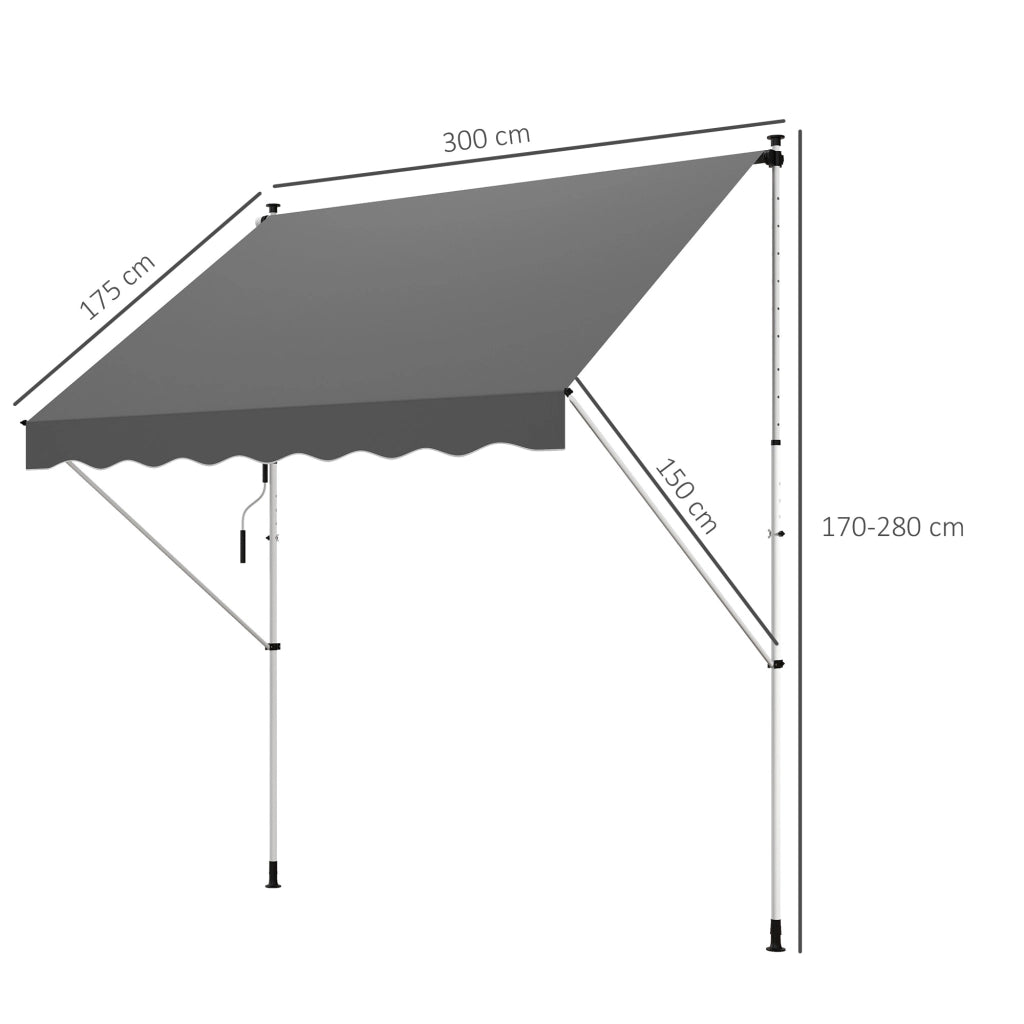Tendone Manuale Retrattile per Terrazza ¨C zephmum ¨C Grigio 300x150x170-280 cm