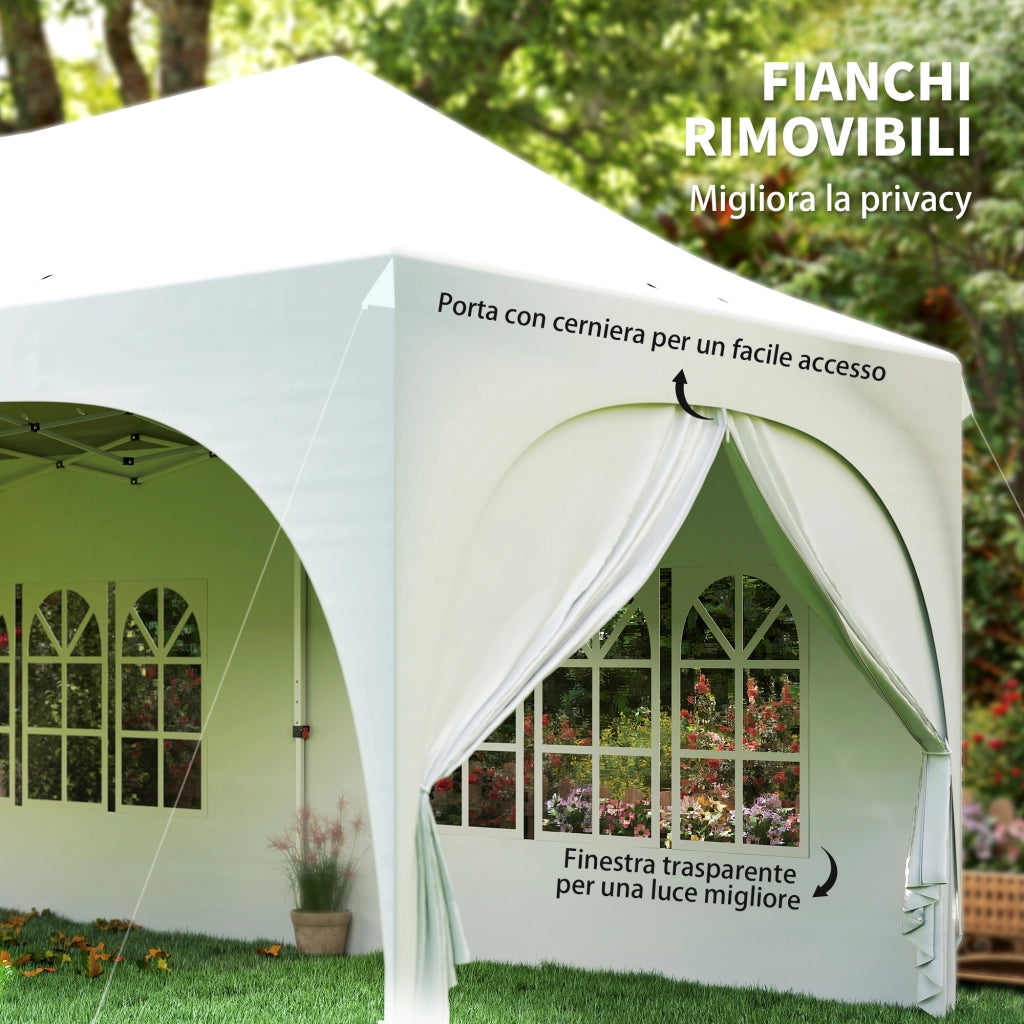 Gazebo da Giardino Pieghevole 3x6 m con Pareti Rimovibili e Borsa di Trasporto Bianco
