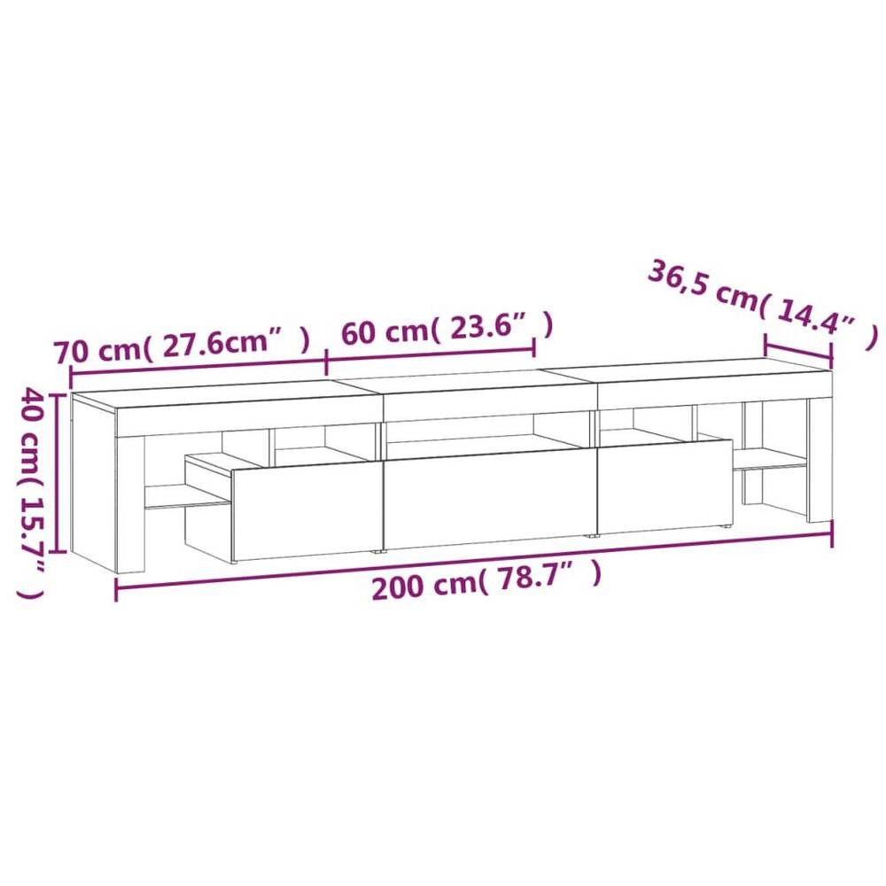 TV Cabinet With LED Lights White 200x36.5x40 Cm