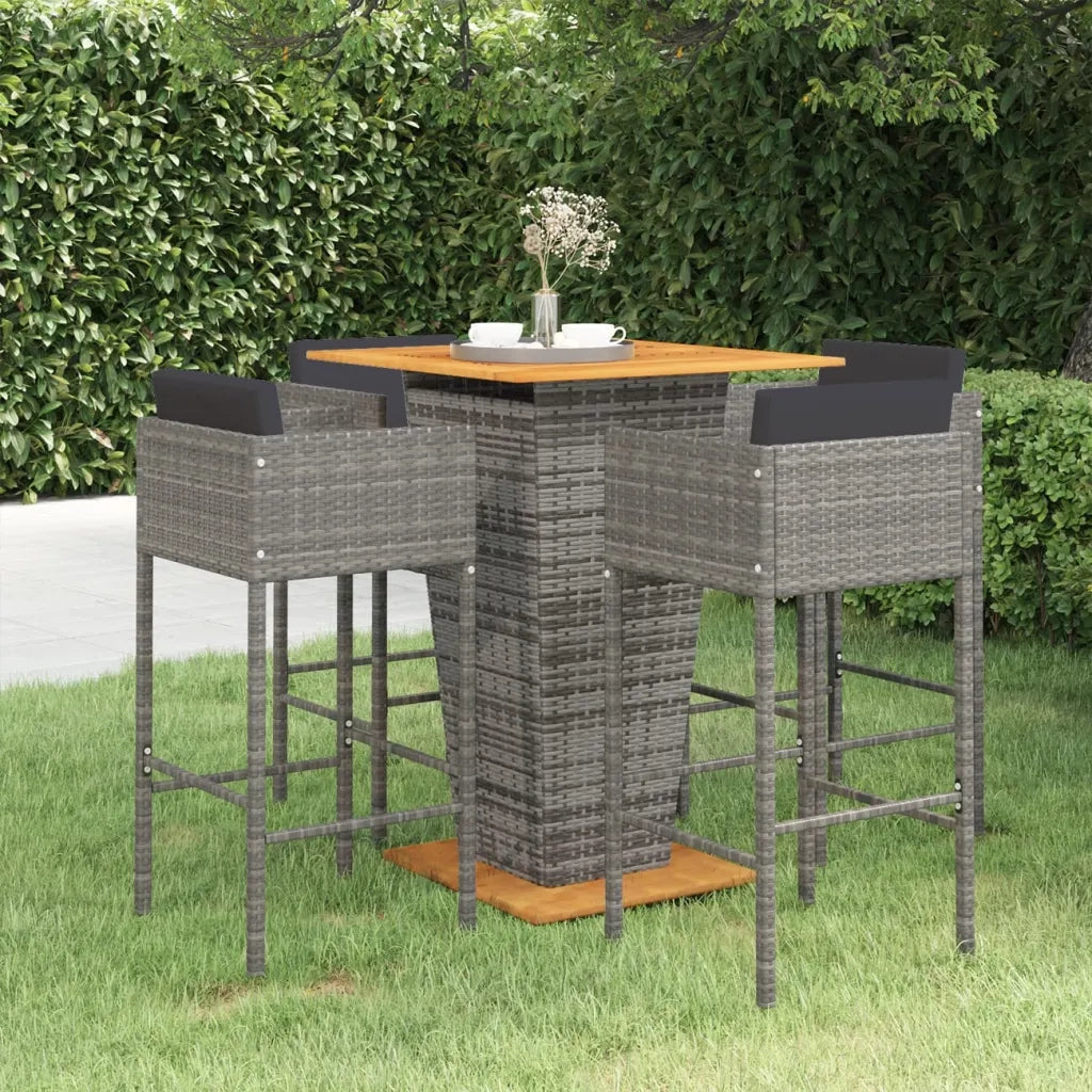 Set da Bar da Giardino 5 pz con Cuscini in Polyrattan Grigio cod mxl 35344
