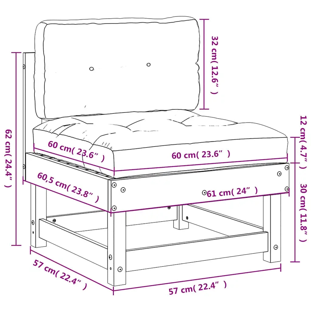 Divano Centrale con Cuscini-Sofa Modulare-Divanetto in Legno Massello di Pino Grigio 556292