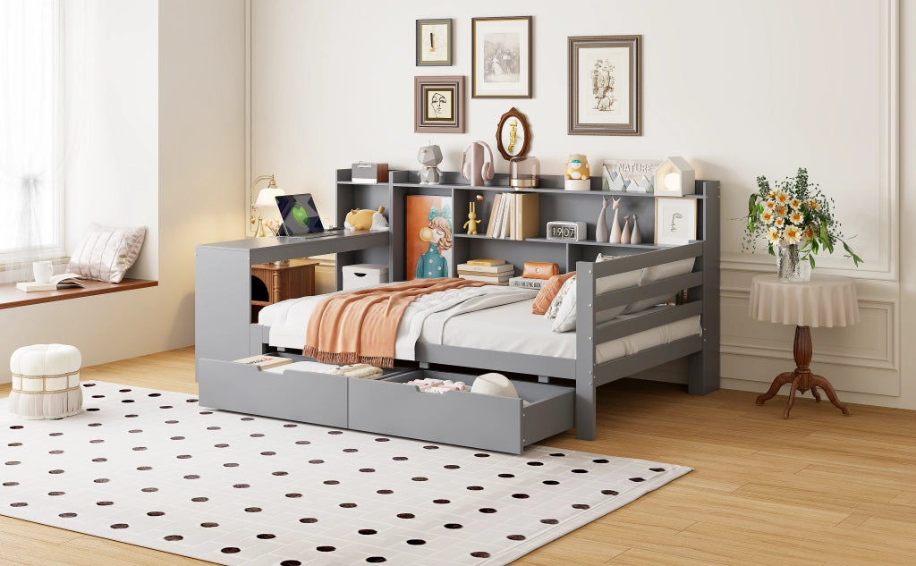 Letto divano multifunzione legno grigio 90x200 cm
