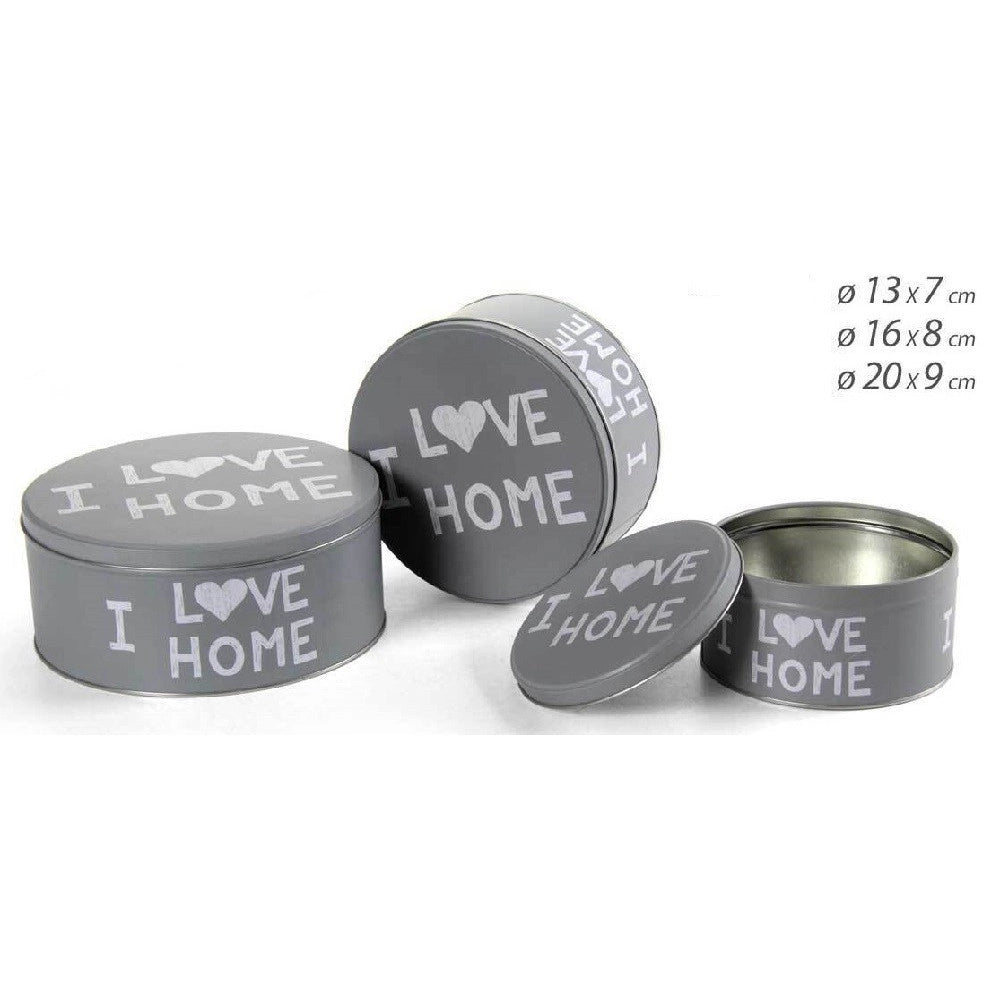Trade Shop - Set 3pz Contenitori In Latta Barattolo Cucina Tondo Assortiti I Love Home 710513 -