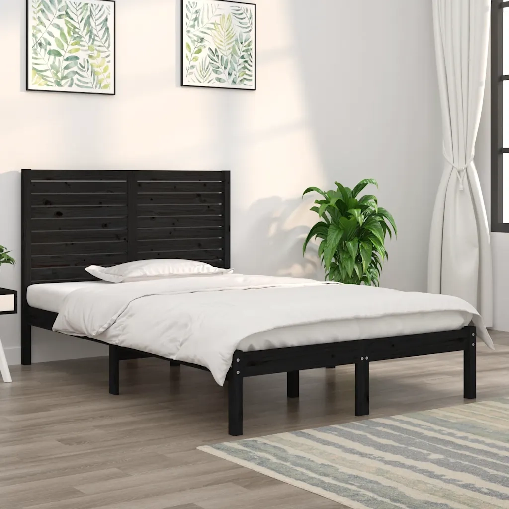 Giroletto-Struttura Letto Nero in Legno Massello 140x190 cm 900413