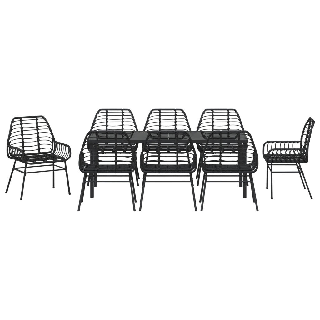 Set da pranzo da giardino a 9 pezzi nero in polyrattan