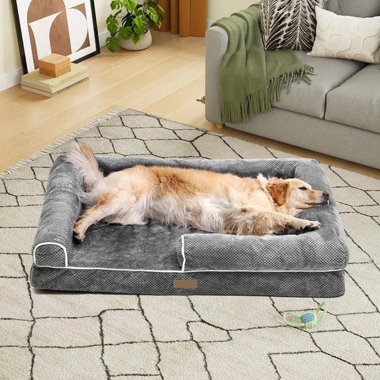 Cuscino per cani di dimensioni medie, copertura rimovibile e lavabile, letto per animali con bordi laterali pieni, morbido e accogliente, adatto a cani di grandi e extra grandi dimensioni, 89 x 63 x 18 cm, grigio (135 x 107 x 22 cm)